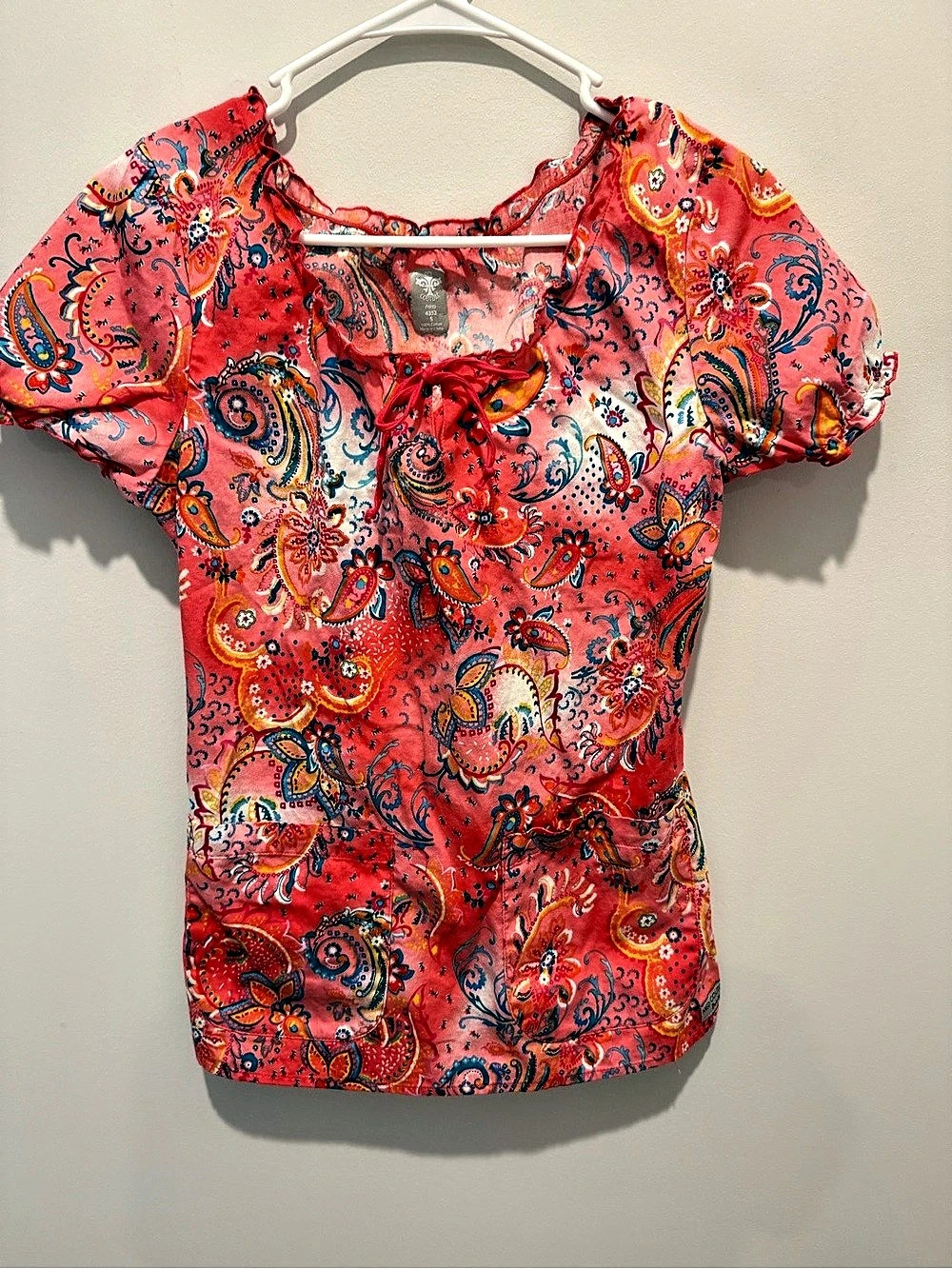 Med Couture Paisley Short Sleeve Blouse in Pink Size Small
